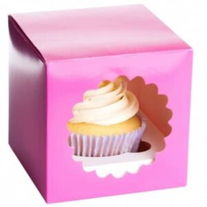 Cupcake box voor 1 cupcake Hot pink H9cm