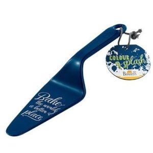 Taartschep donker blauw Bake the world a better place