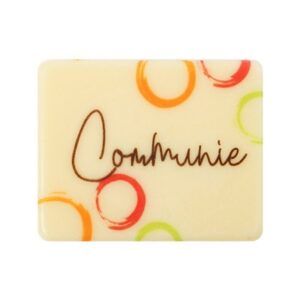 Communie 5x4cm chocoladedecoratie (per stuk)
