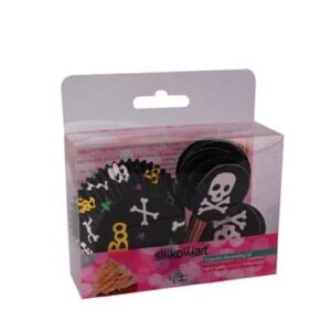 Cupcake cups met prikker Doodskop 50x33mm (24 stuks)