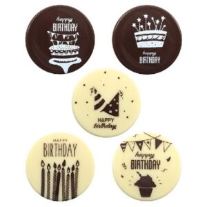 Chocolade decoratie Happy Birthday 5 cm 5/set