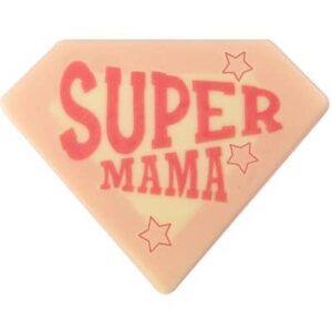 Moederdag: Super Mama 4,5x3,5cm (chocolade) 2/set