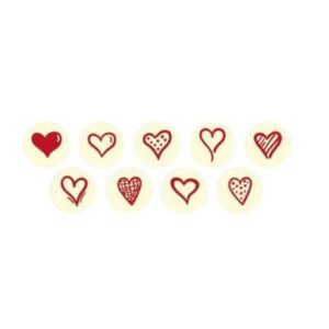 Rondje met hart, witte chocolade Ø2,5 cm 5/set