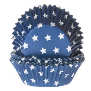 Cupcake cups Blauw met witte ster 50x33mm (50 stuks)