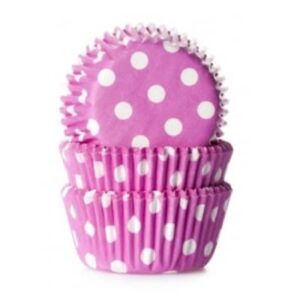 Cupcake cups mini roze met witte stip 35x21mm (36stuks)
